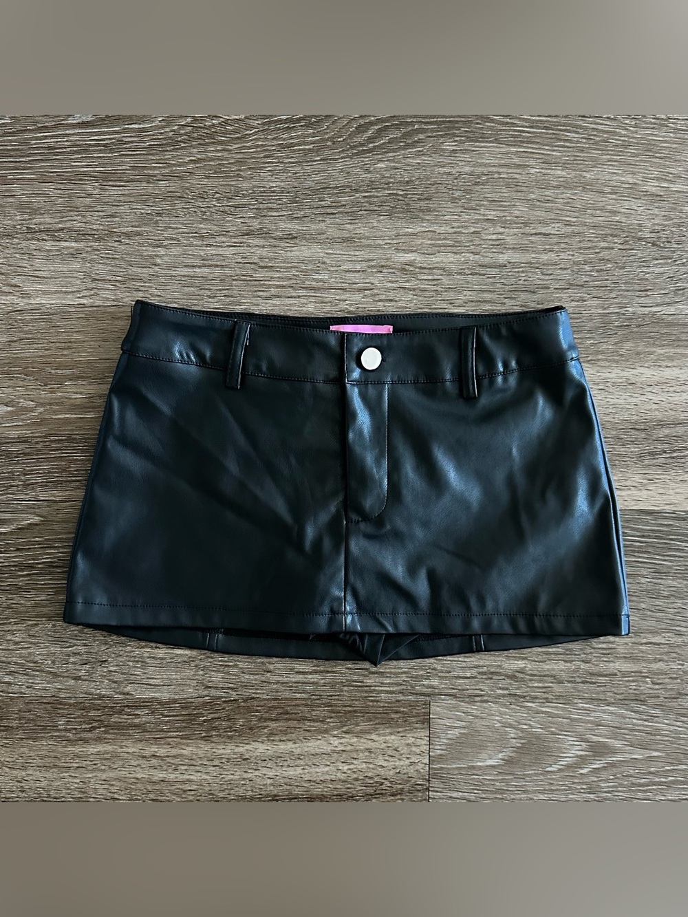 Edikted Frances Black Faux Leather Mini Skort Skirt Size XS